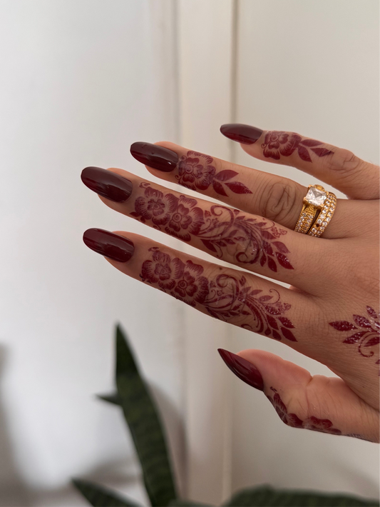 Maroon Henna Tattoo: NASHWA (Both Hands)