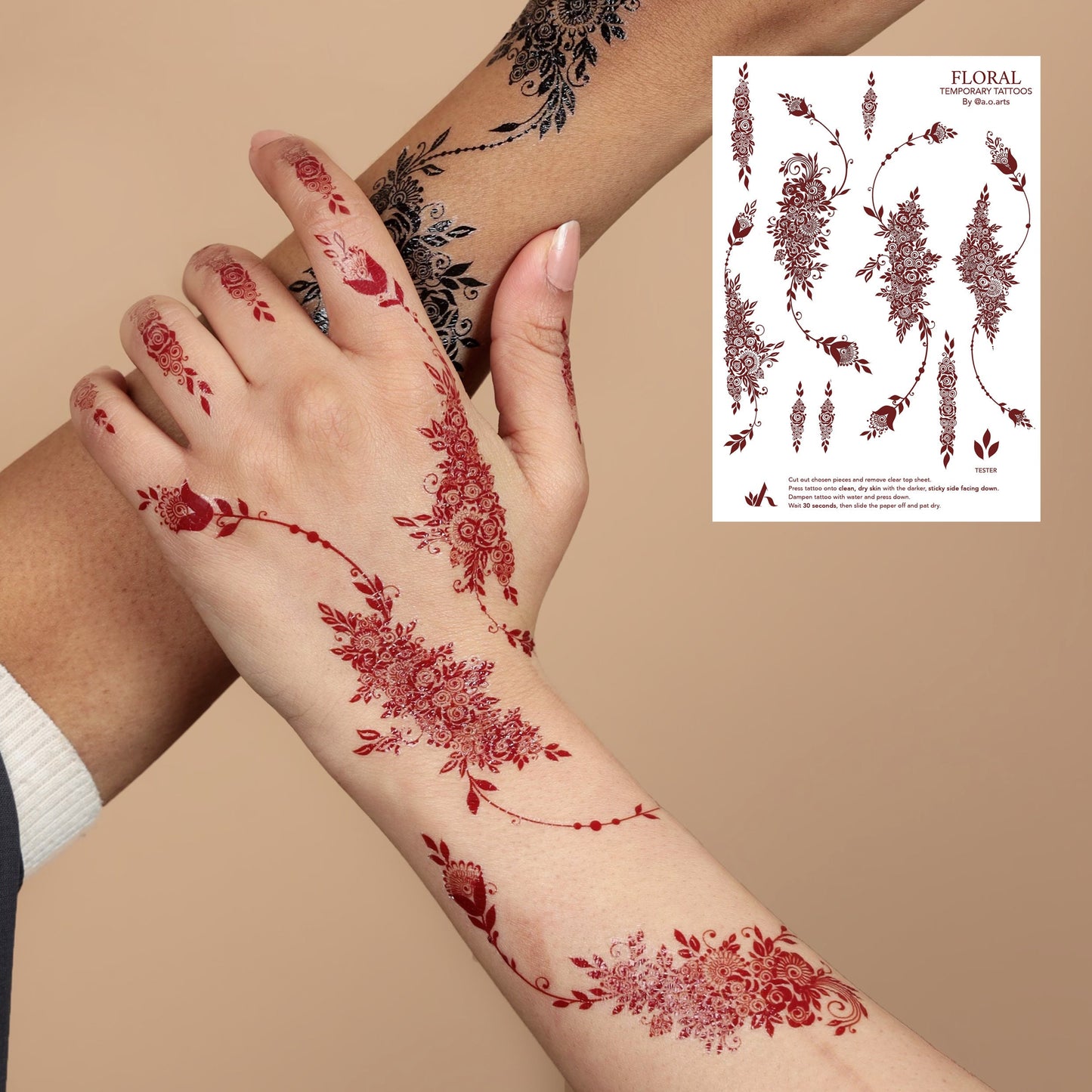 Maroon Henna Tattoo: FLORAL